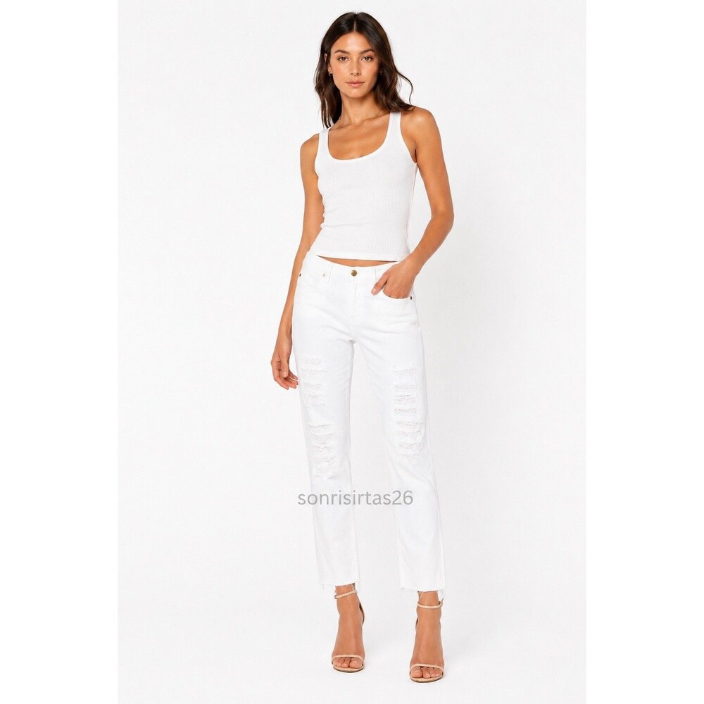 FRAME Le Boy Blanc Mend White Distressed Raw Hem Jeans 26 Straight Crop Coastal